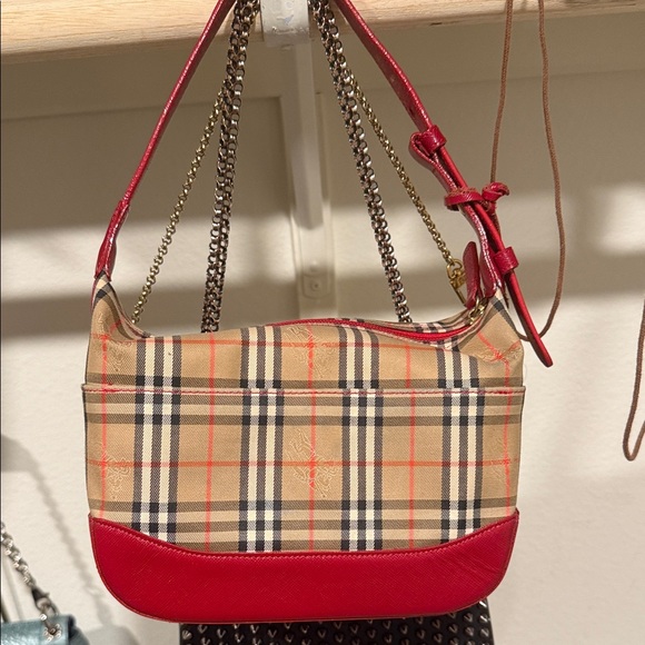 Burberry Checkered Shoulder Bag in Beige and Red - Picture 1 of 1